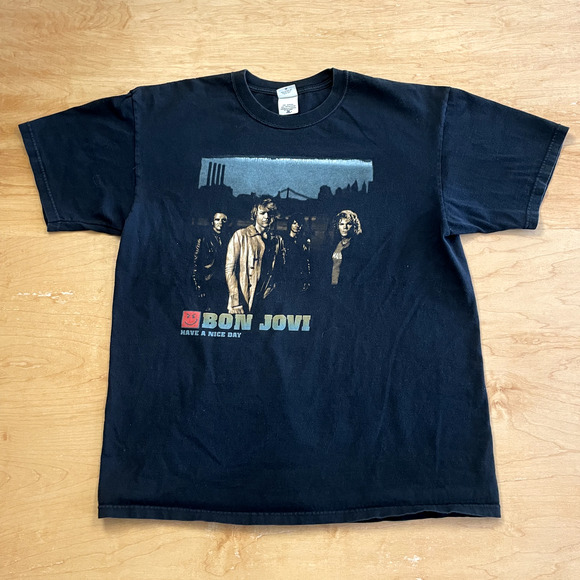 Vintage Y2K Bon Jovi Band Music Black XL Short Sleeve T-Shirt - Picture 1 of 9